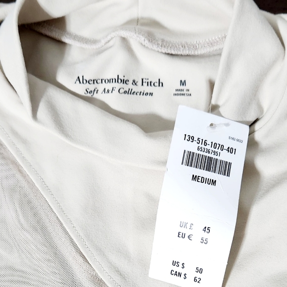 A&F light nude high, mock neck Long-Sleeve bodysuit w/ mesh cutouts size Medium - Picture 3 of 7